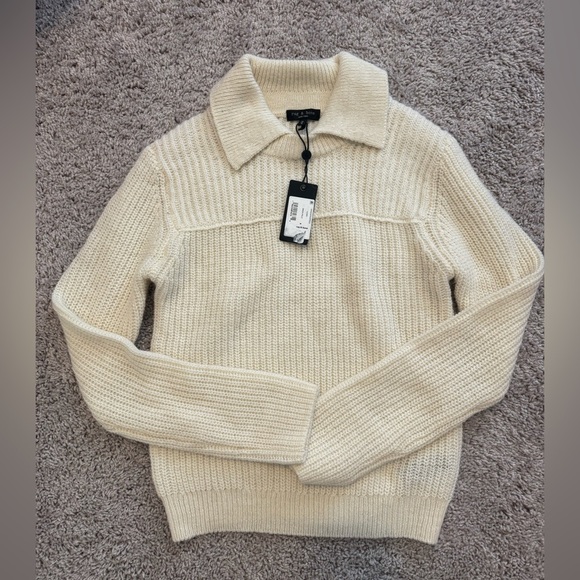rag & bone Cream Ribbed Knit Crew Neck Sweater - Picture 8 of 12